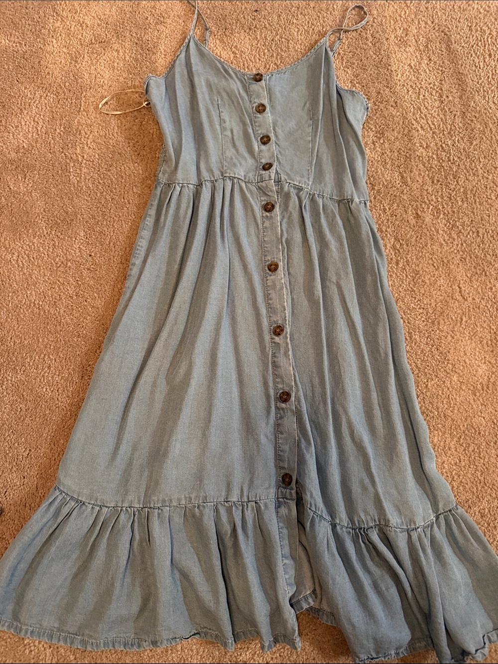 Love Tree Light Blue Button-Down Sundress with Ruffle Hem